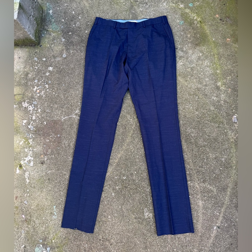 Taylor Stitch Navy Wool Blend Slim Fit Trousers Size 34 Tailored Dress Pants Men